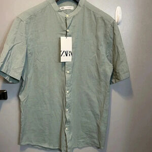 NWT ZARA Men’s Wrinkle Look Cotton Short Sleeve Shirt SM